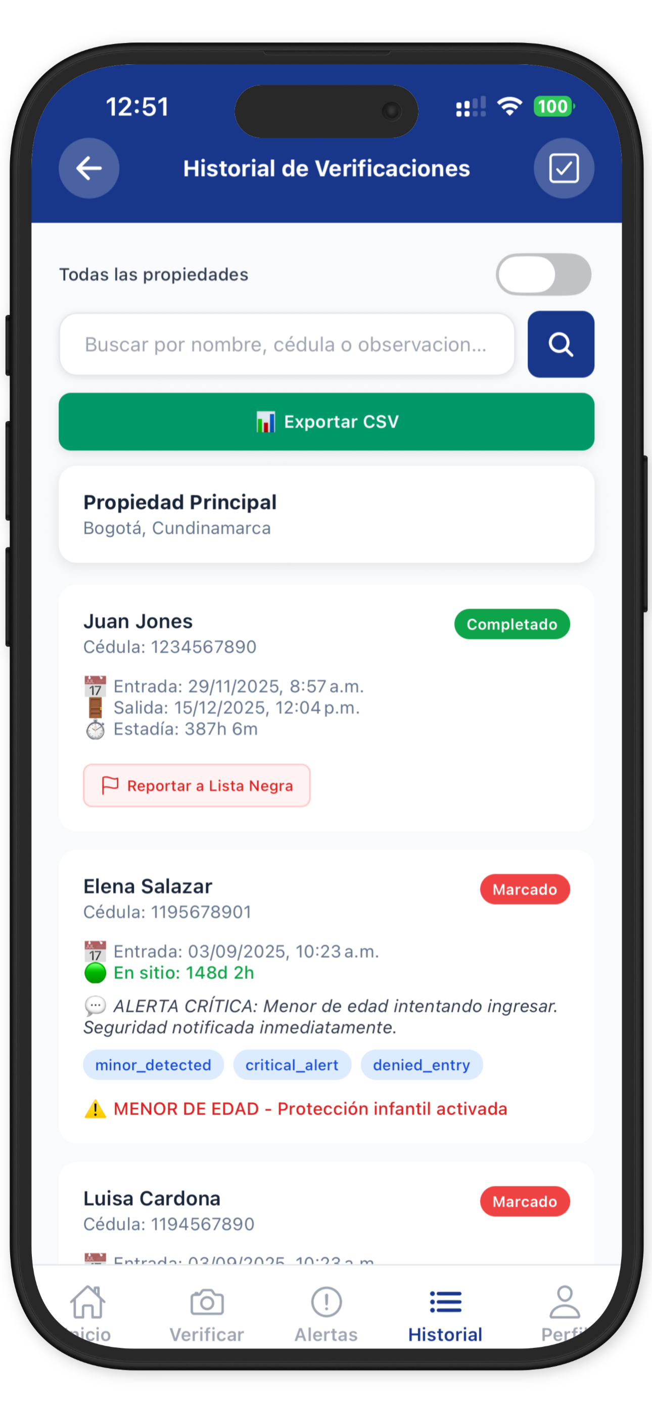 Historial de verificaciones